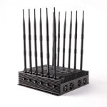 The Latest 5G LTE 4G WIFI GPS LOJACK UHF VHF Drone Jammer with advance cooling system comes with 12 Antennas indoor using adjustable 96W output power Radius up to 80m